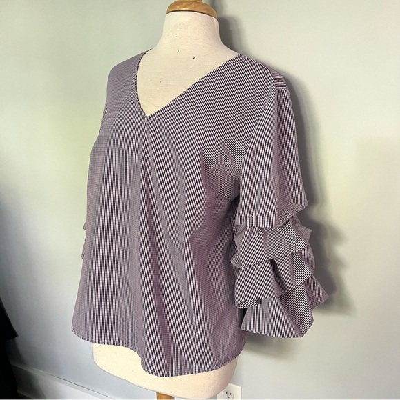 Anthropologie Sunday in Brooklyn Red White Navy Blue Plaid Blouse Top Size L - Picture 2 of 11